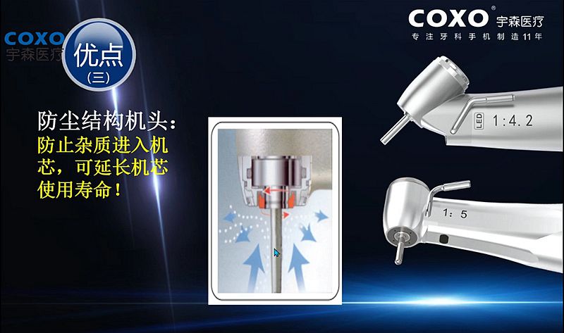 宇森牙科手機新品推介會，無菌拔牙手機、1:4.2增速反角光纖手機c7-3s。 科貿(mào)嘉友熱線17791999852